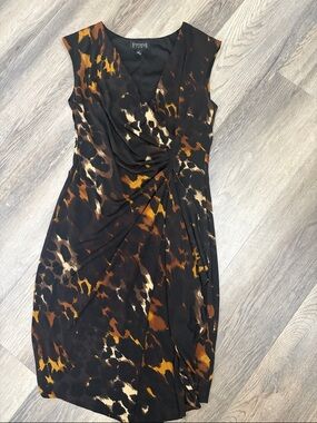 Enfocus Studio Black, Brown & Cream Abstract Wrap Midi Dress